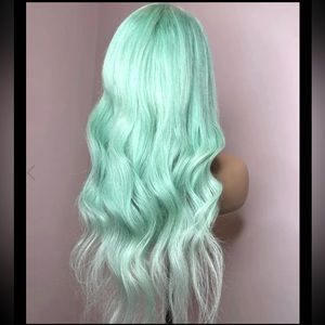 MINT GREEN WAVY LACE FRONT WIG HUMAN HAIR BLEND 22 INCHES